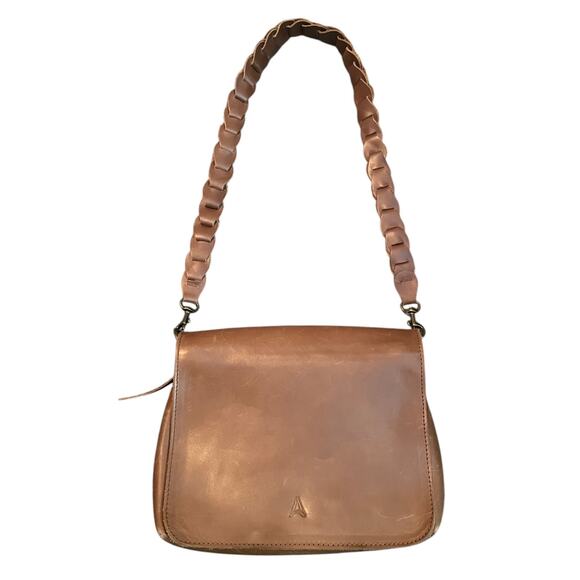 ABLE Perry Braided Shoulder Purse Whiskey Brown Genuine Leather Classic - Picture 1 of 12